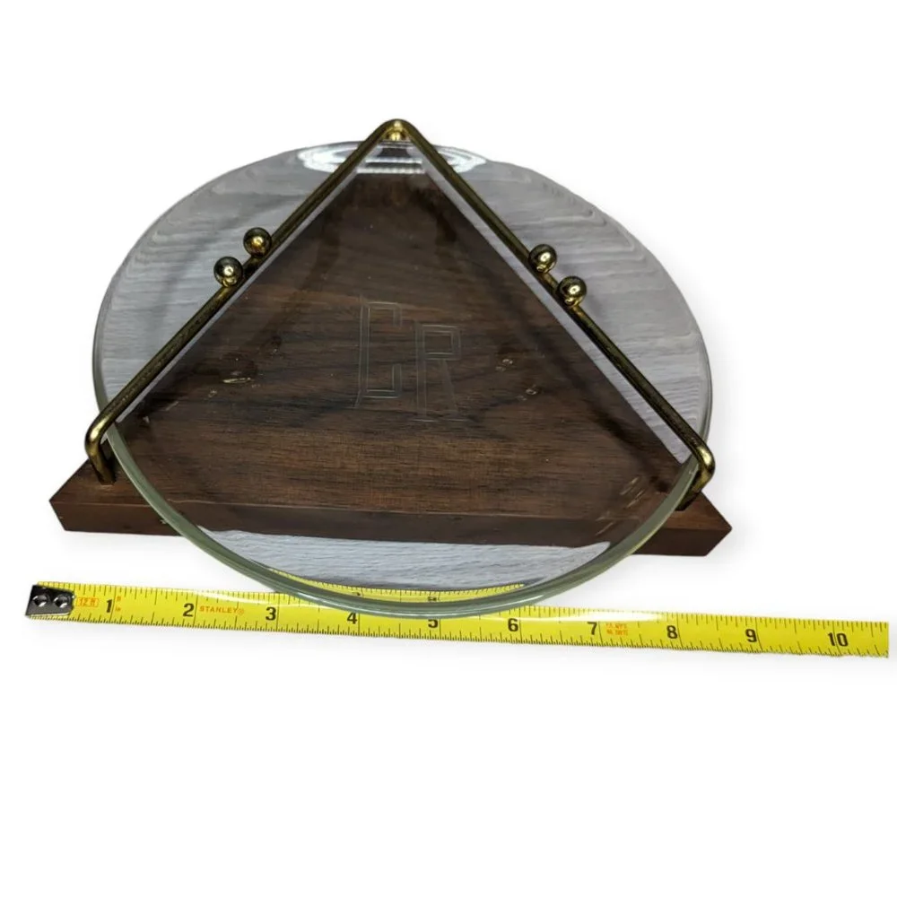 Vintage MCM Glass, Wood & Metal Ash Tray